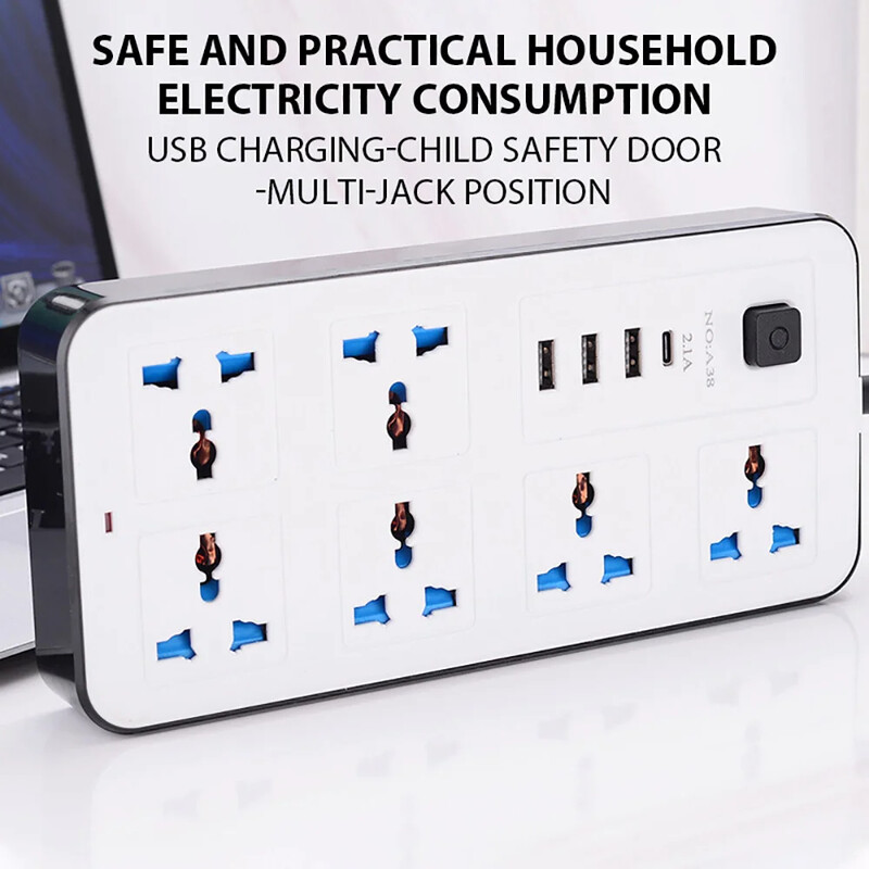 Napajanje Multi Tap Univerzalna utičnica Razvodnik s produžnim kabelom od 2 m AC tip C USB priključci Punjenje Električna utičnica EU US UK utikač