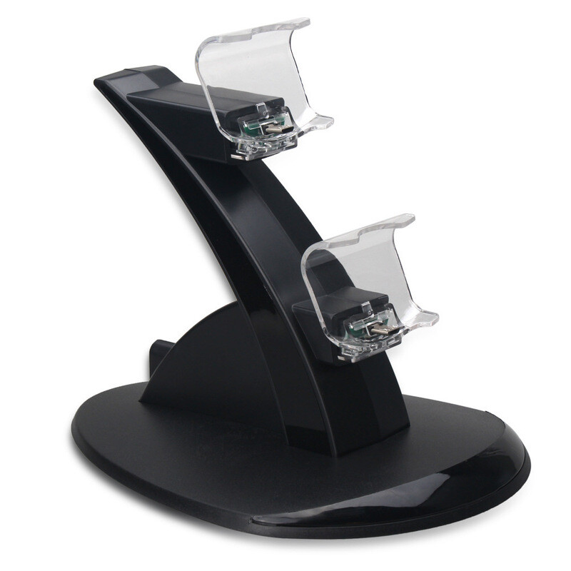 2 в 1 кабелна двойна USB зарядна стойка за PS4 Презареждане на стойка за зареждане за PS4 със синя светлина