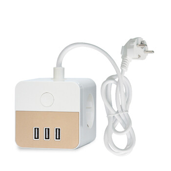 EU Cube Extension Cord Power Socket Multi-Outlet Power Strip с 3 AC контакта и 3 USB с превключвател 1,5 м кабел за домашен офис