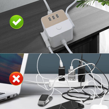 EU Cube Extension Cord Power Socket Multi-Outlet Power Strip с 3 AC контакта и 3 USB с превключвател 1,5 м кабел за домашен офис