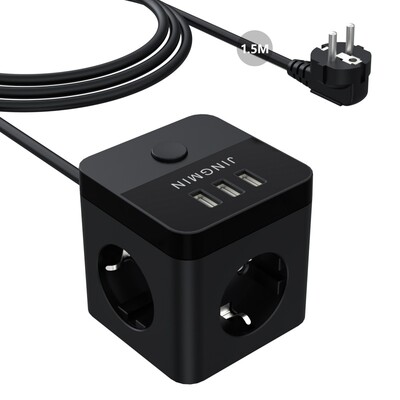 EU Cube Extension Cord Power Socket Multi-Outlet Power Strip с 3 AC контакта и 3 USB с превключвател 1,5 м кабел за домашен офис
