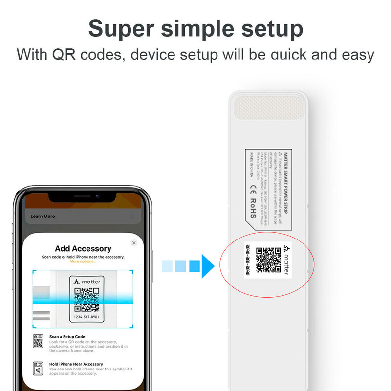 Arumny Matter HomeKit Smart Power Strip Multi Outlet Electric Extension US Plug Support Siri SmartThings Google Home Assistant