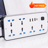 Univerzálny napájací kábel s viacerými odbočkami, zásuvka EU, US, UK a 2 m predlžovací kábel, AC typ C, USB port, nabíjanie, elektrická zásuvka