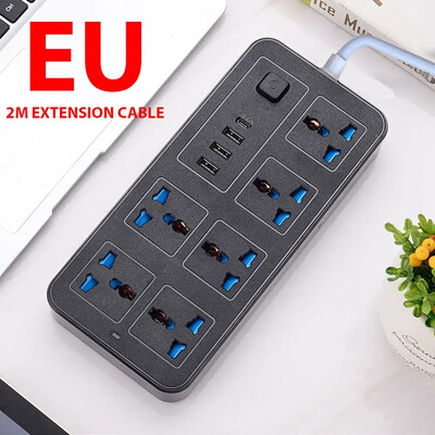 Univerzálny napájací kábel s viacerými odbočkami, zásuvka EU, US, UK a 2 m predlžovací kábel, AC typ C, USB port, nabíjanie, elektrická zásuvka
