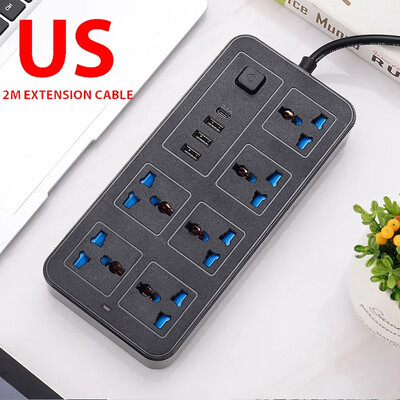 Univerzálny napájací kábel s viacerými odbočkami, zásuvka EU, US, UK a 2 m predlžovací kábel, AC typ C, USB port, nabíjanie, elektrická zásuvka
