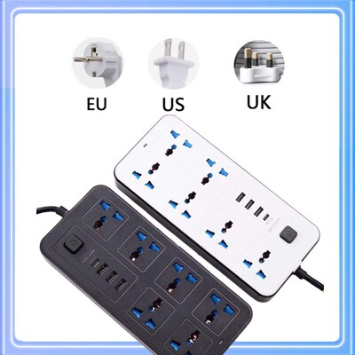 Power Multi Tap Universal Plug EU US UK Outlet Maitinimo juosta su 1,8 m ilgintuvu AC tipo C USB prievado įkrovimo elektros lizdas