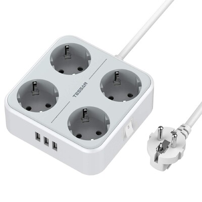 TESSAN Razvodnik s više utičnica za EU s USB priključcima 2M produžni kabel Europa Koreja Utikač Električna utičnica Aapter za kućni ured