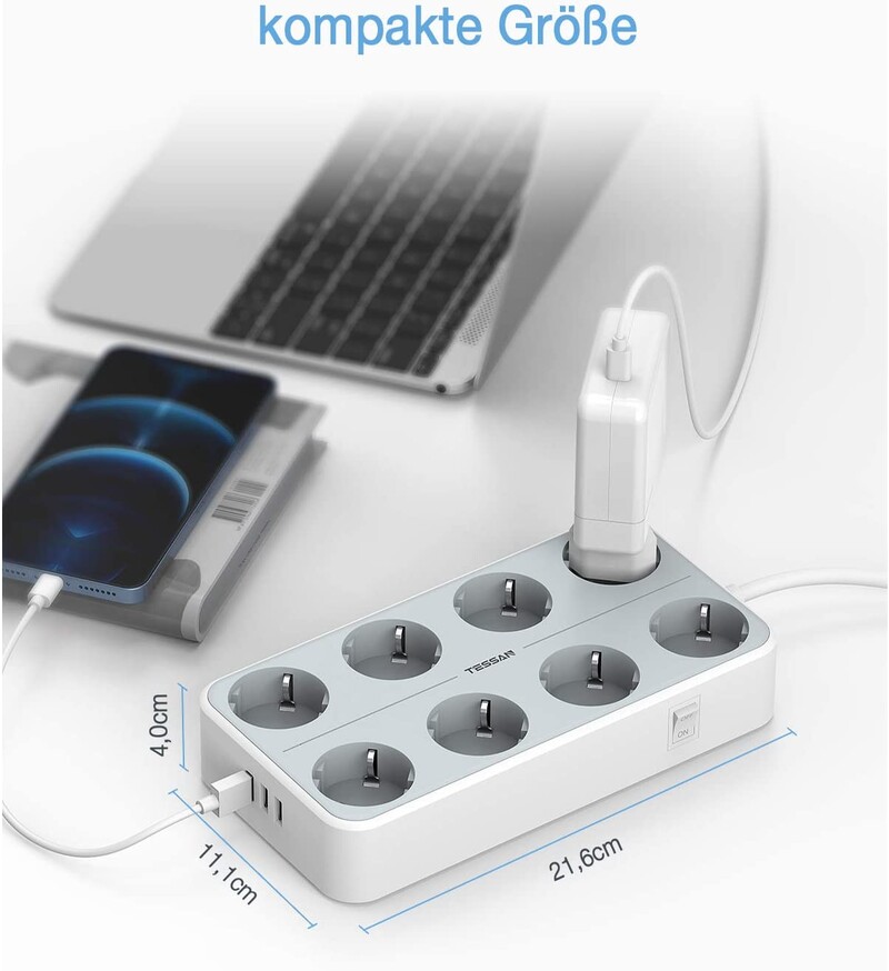 TESSAN Razvodnik s više utičnica za EU s USB priključcima 2M produžni kabel Europa Koreja Utikač Električna utičnica Aapter za kućni ured