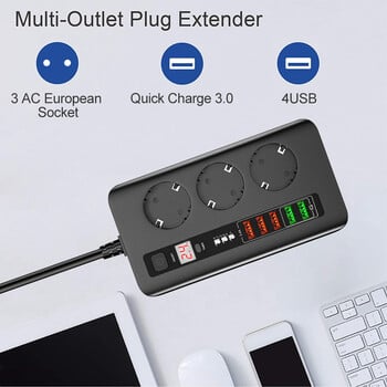 EU Power Strip European Plug Strip Adapter 2m Extension Cord Multi Plug με φορτιστή USB για iPhone 13 12 11 Samsung Xiaomi