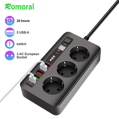 EU Power Strip Europos kištuko juostos adapteris 2 m ilgintuvo laido daugiafunkcis kištukas su USB įkrovikliu, skirtas iPhone 13 12 11 Samsung Xiaomi