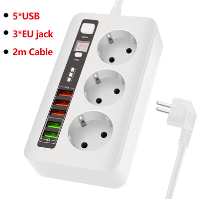 EU Power Strip Adapter za europsku utičnicu za višestruki produžni kabel od 2 m s USB punjačem za iPhone 13 12 11 Samsung Xiaomi