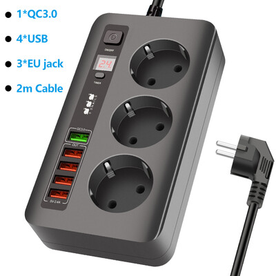 EU Power Strip Adapter za europsku utičnicu za višestruki produžni kabel od 2 m s USB punjačem za iPhone 13 12 11 Samsung Xiaomi