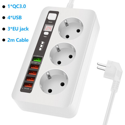EU Power Strip Adapter za europsku utičnicu za višestruki produžni kabel od 2 m s USB punjačem za iPhone 13 12 11 Samsung Xiaomi