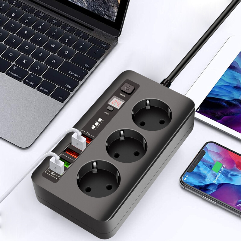 EU Power Strip Adapter za europsku utičnicu za višestruki produžni kabel od 2 m s USB punjačem za iPhone 13 12 11 Samsung Xiaomi