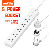 LDNIO razdjelnik s 5 utičnica s 3 USB priključka USB C USB A univerzalni produžni produžni utičnica UK EU US utikač Višenamjenski razdjelnici