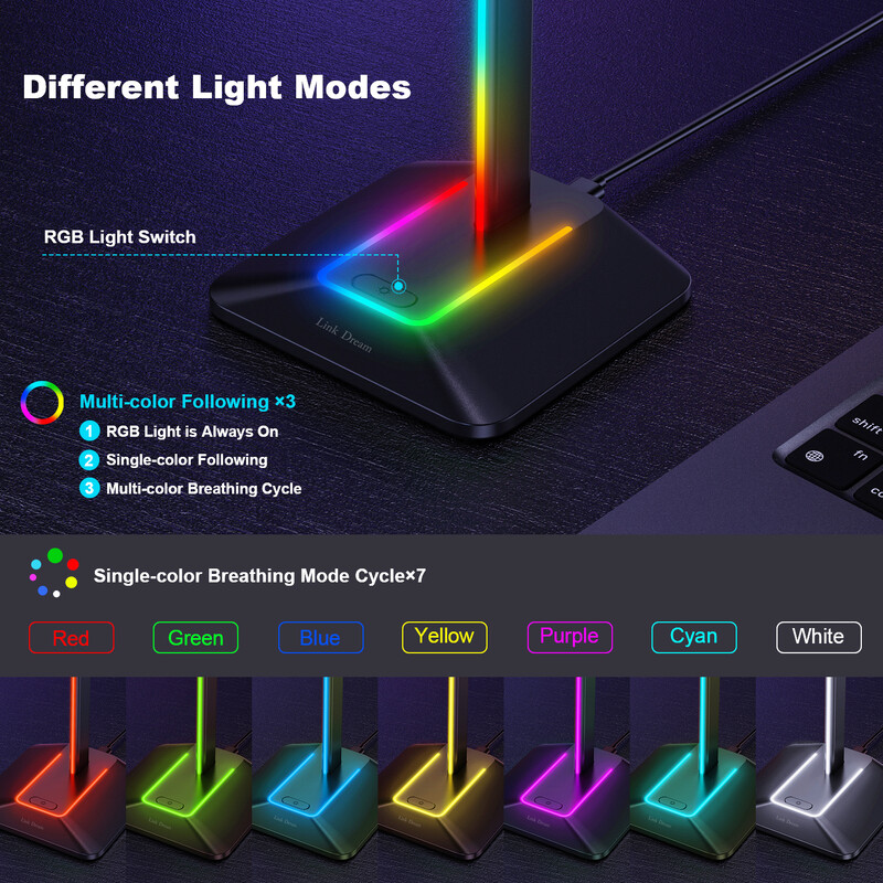 New Bee Z8 RGB стойка за слушалки Стойка Настолни игрални слушалки с 2 USB порта Страхотен държач за дисплей Неплъзгаща се гумена основа за геймър