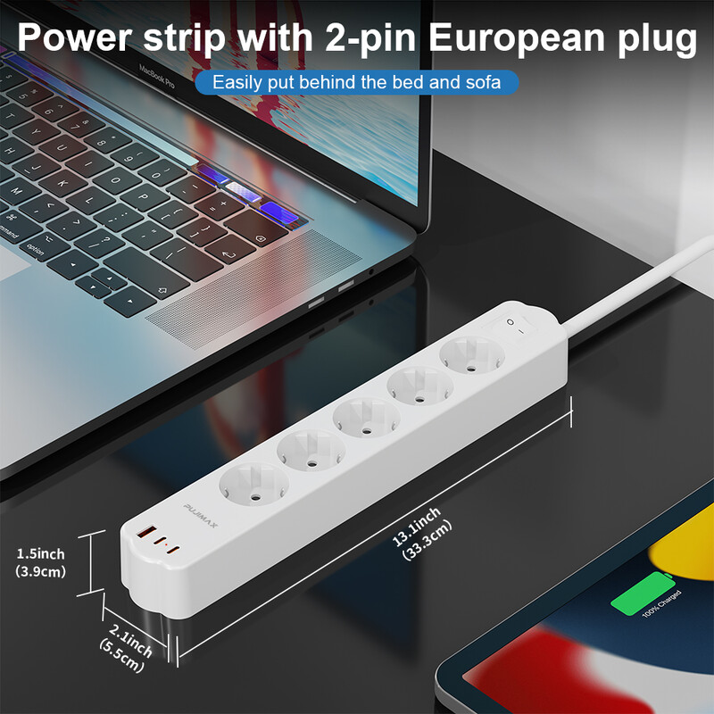 PUJIMAX Power Strip 1.5M Produžni kabel Električna utičnica Višestruke utičnice sa zaštitom od prenapona Mrežni filtar ﻿