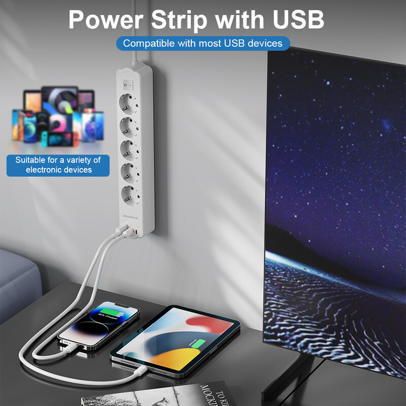 PUJIMAX Power Strip 1.5M Produžni kabel Električna utičnica Višestruke utičnice sa zaštitom od prenapona Mrežni filtar ﻿