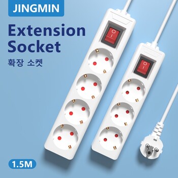 JINGMIN Power Strip Surge Protector 3/4 AC EU Electrical Plug Πρίζα Καλώδιο επέκτασης καλωδίου καλωδίου προέκτασης προσαρμογέα 1,5 m