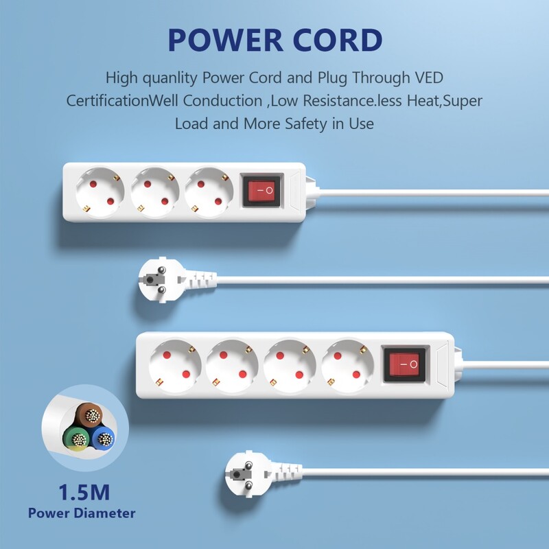 JINGMIN razvodnik za zaštitu od prenapona 3/4 AC EU električna utičnica Utičnica Adapter produžni kabel Produžni kabel 1,5 m