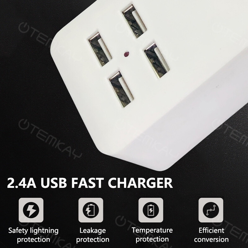 Razdjelnik EU utikač s USB priključcima 3 utičnice 16A utičnice Neovisni upravljački prekidači 1,8 m kabel za kućni ured