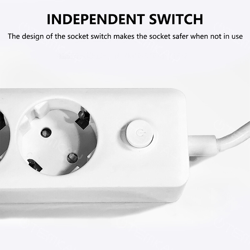 Razdjelnik EU utikač s USB priključcima 3 utičnice 16A utičnice Neovisni upravljački prekidači 1,8 m kabel za kućni ured