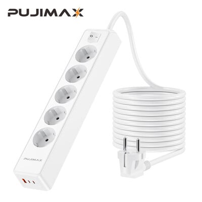 PUJIMAX 5 AC Outlet Multitap Power Strip 1.5m Удължителен кабел Електрически контакт Smart USB Home Office Surge Protector