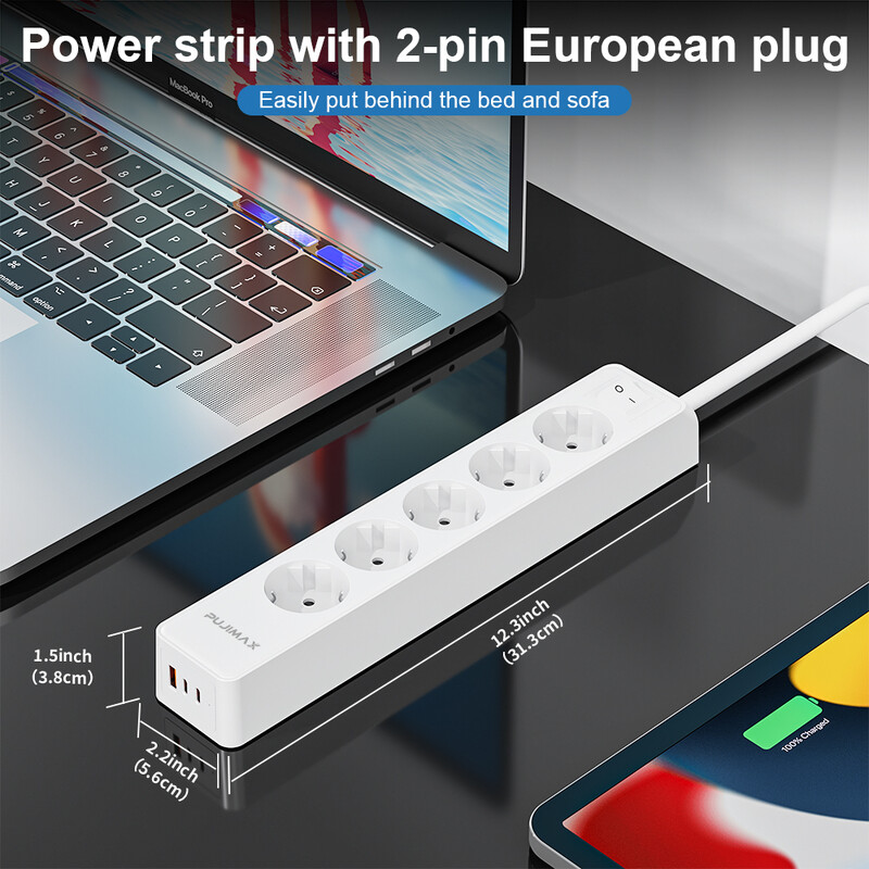 PUJIMAX 5 AC utičnica Multitap razvodnik 1,5 m Produžni kabel Električna utičnica Pametna USB zaštita od prenapona za kućni ured