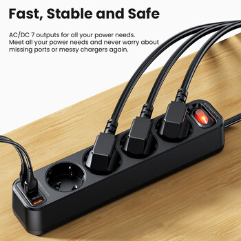 4000W EU Power Strip PD QC3.0 USB Fast Charger Smart Home Socket Προστασία υπερφόρτωσης 3 θύρες USB Πολλαπλή υποδοχή επέκτασης USB C