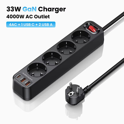 4000 W EU produžni kabel PD QC3.0 USB brzi punjač Pametna kućna utičnica Zaštita od preopterećenja 3 USB priključka Višestruka USB C produžna utičnica