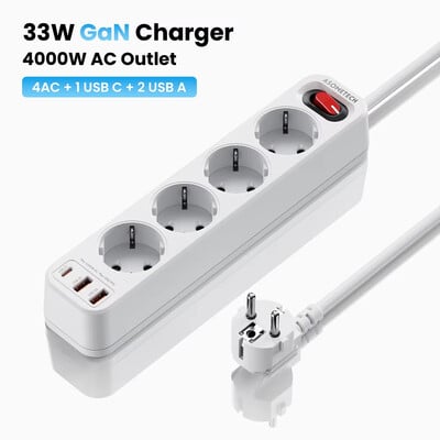 4000 W EU produžni kabel PD QC3.0 USB brzi punjač Pametna kućna utičnica Zaštita od preopterećenja 3 USB priključka Višestruka USB C produžna utičnica