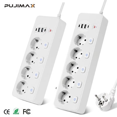 PUJIAMX EU Plug vahelduvvoolu pistikupesa vooluriba mitme väljundiga 2M lauaarvuti pistikupesa pikendusjuhtme võrgufilter koos 4 USB laadimiskaitsega