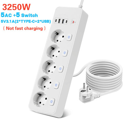 PUJIAMX EU Plug vahelduvvoolu pistikupesa vooluriba mitme väljundiga 2M lauaarvuti pistikupesa pikendusjuhtme võrgufilter koos 4 USB laadimiskaitsega