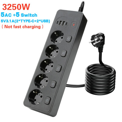 PUJIAMX EU Plug vahelduvvoolu pistikupesa vooluriba mitme väljundiga 2M lauaarvuti pistikupesa pikendusjuhtme võrgufilter koos 4 USB laadimiskaitsega