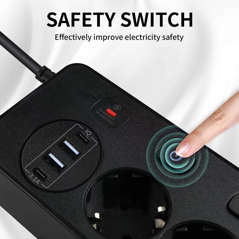 PUJIAMX EU Plug vahelduvvoolu pistikupesa vooluriba mitme väljundiga 2M lauaarvuti pistikupesa pikendusjuhtme võrgufilter koos 4 USB laadimiskaitsega