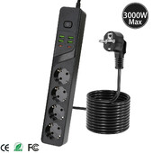 EU utikač Razvodnik 4 AC utikača Utičnice 4 USB 2 priključka tipa C Zaštita od preopterećenja s produžnim kabelom za kućni ured