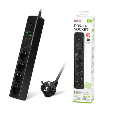 EU utikač Razvodnik 4 AC utikača Utičnice 4 USB 2 priključka tipa C Zaštita od preopterećenja s produžnim kabelom za kućni ured