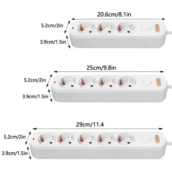 Πολύπριζο EU Plug 3/4/5 Πρίζες Ηλεκτρική προέκταση 2m Καλώδιο 16A Υποδοχές Ανεξάρτητοι διακόπτες ελέγχου για οικιακό γραφείο