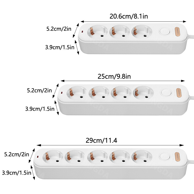 Strāvas sloksne EU spraudnis 3/4/5 izejas kontaktligzdas Elektrības pagarinātājs 2m vads 16A kontaktligzdas Neatkarīgi vadības slēdži mājas birojam