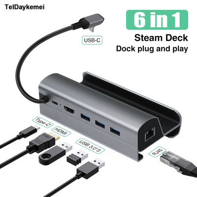 „Steam Deck Dock Station“ televizoriaus pagrindo stovas „6 viename“ stebulė, aliuminio lydinio laikiklis, 60 Hz su HDMI suderinamas USB-C, skirtas garų denio konsolei