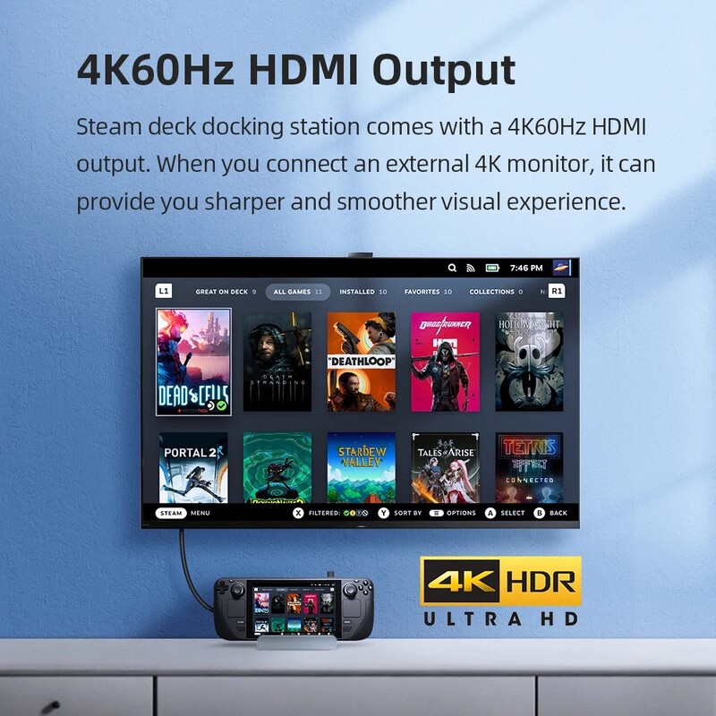 Steam Deck Dock Station TV postolje 6 u 1 Hub Držač od aluminijske legure Dock 60Hz HDMI-kompatibilan USB-C za Steam Deck konzolu