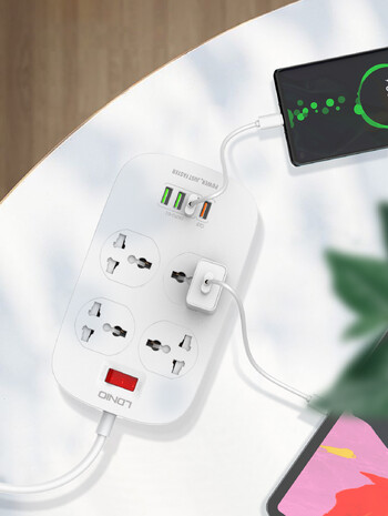 LDNIO Universal Quick Charge 3.0 Power Strip Extension Socket USB Multi Outlets Plug 4 Outlet 4 Charging Ports SC4407 EU UK