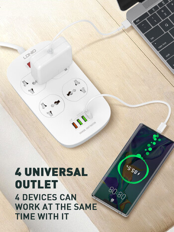 LDNIO Universal Quick Charge 3.0 Power Strip Extension Socket USB Multi Outlets Plug 4 Outlet 4 Charging Ports SC4407 EU UK