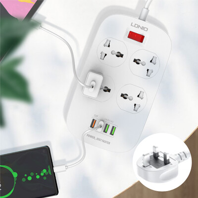 LDNIO universalus greitas įkrovimas 3.0 maitinimo juostos prailginimo lizdas USB kelių lizdų kištukas 4 lizdas 4 USB įkrovimo prievadai SC4407 EU UK