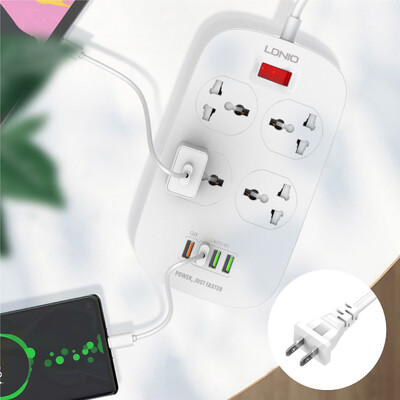 LDNIO universalus greitas įkrovimas 3.0 maitinimo juostos prailginimo lizdas USB kelių lizdų kištukas 4 lizdas 4 USB įkrovimo prievadai SC4407 EU UK