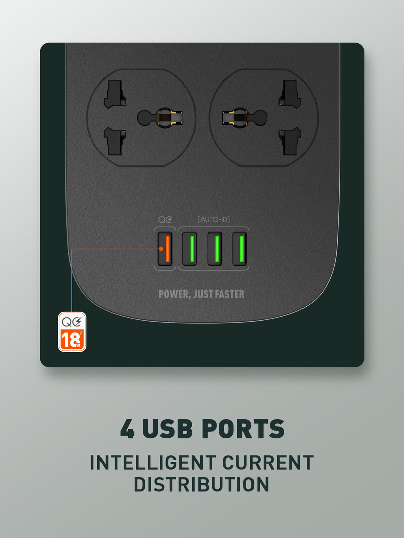 LDNIO universalus greitas įkrovimas 3.0 maitinimo juostos prailginimo lizdas USB kelių lizdų kištukas 4 lizdas 4 USB įkrovimo prievadai SC4407 EU UK