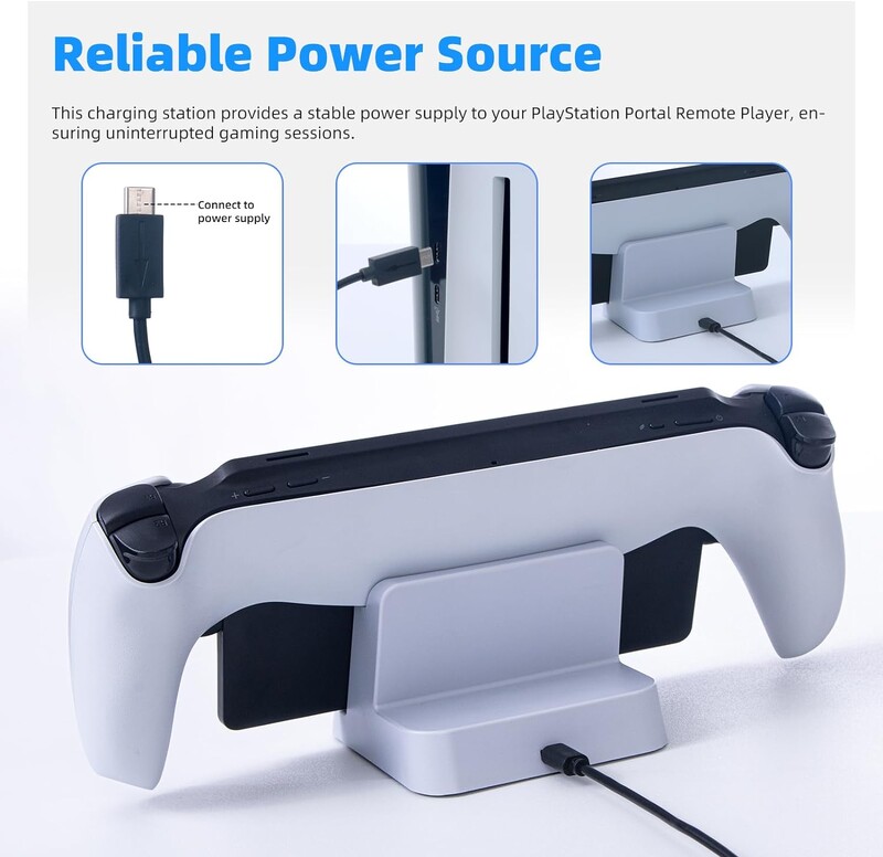 За PS5 Portal Remote Player, PS Portal Charging Dock с метална основа, PS5 Portable Accessories Stand Charger Station