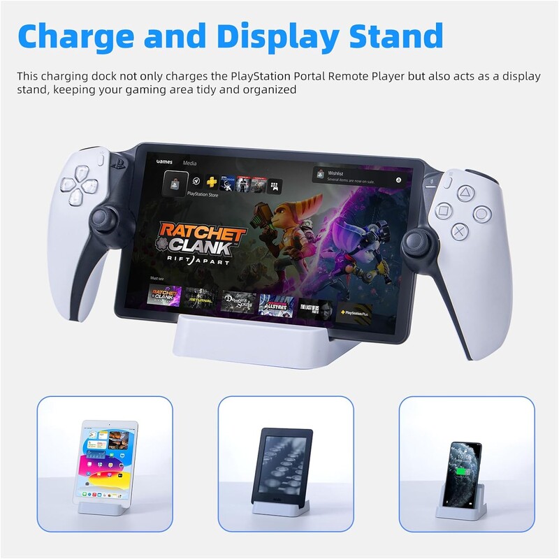 За PS5 Portal Remote Player, PS Portal Charging Dock с метална основа, PS5 Portable Accessories Stand Charger Station