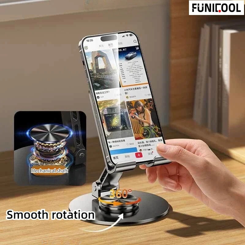 Funicool регулируема стойка за мобилен телефон за бюро Настолен метален сгъваем държач за мобилен телефон Поддръжка за iPhone 16 15 14 Pro Max Plus