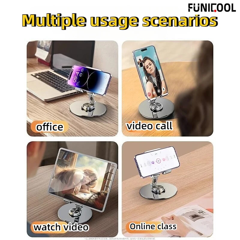 Funicool регулируема стойка за мобилен телефон за бюро Настолен метален сгъваем държач за мобилен телефон Поддръжка за iPhone 16 15 14 Pro Max Plus
